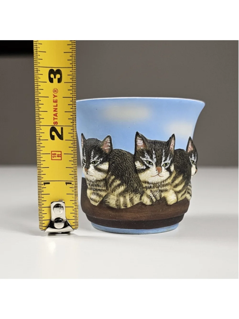 Vintage Lang Cat Votive Candle Holder w/ Box & Pink Candle Three Tabby Cats